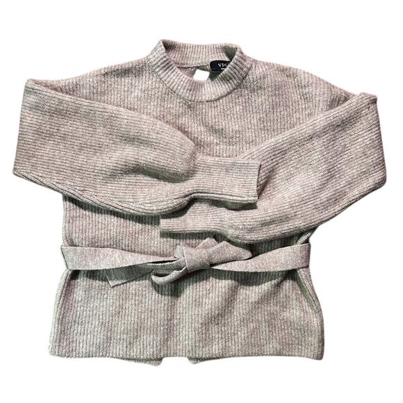 Vici Open Back Tie Waist Bell Sleeve Tan Sweater Small - Picture 1 of 6